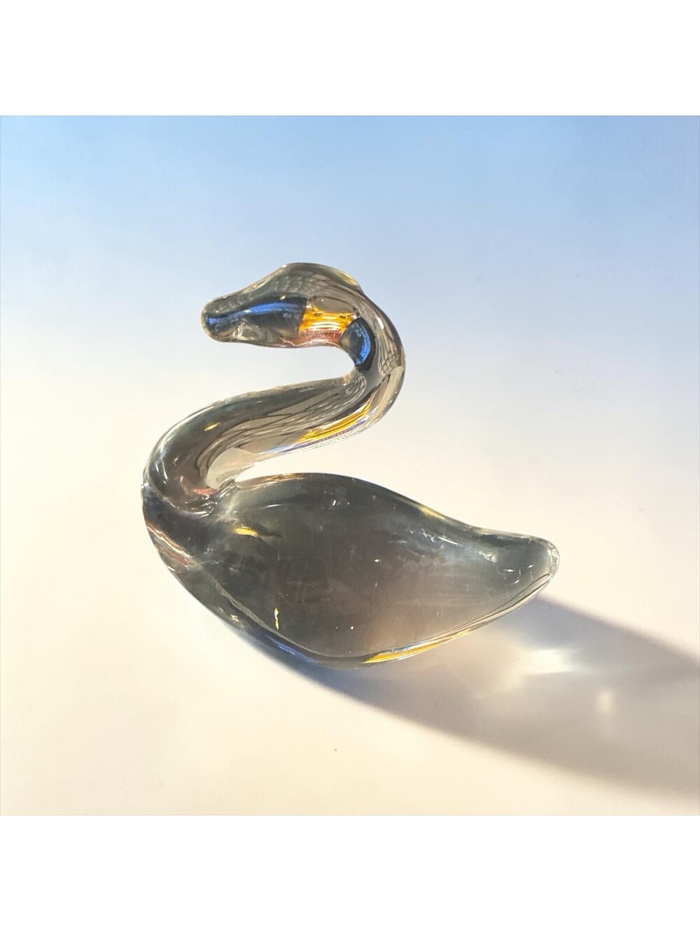 Elegant Clear Glass Swan Figurine 3.25"L x 1.5"W x 2.75"H